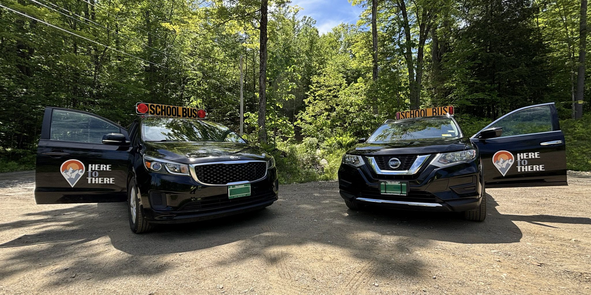 Cars with doors open